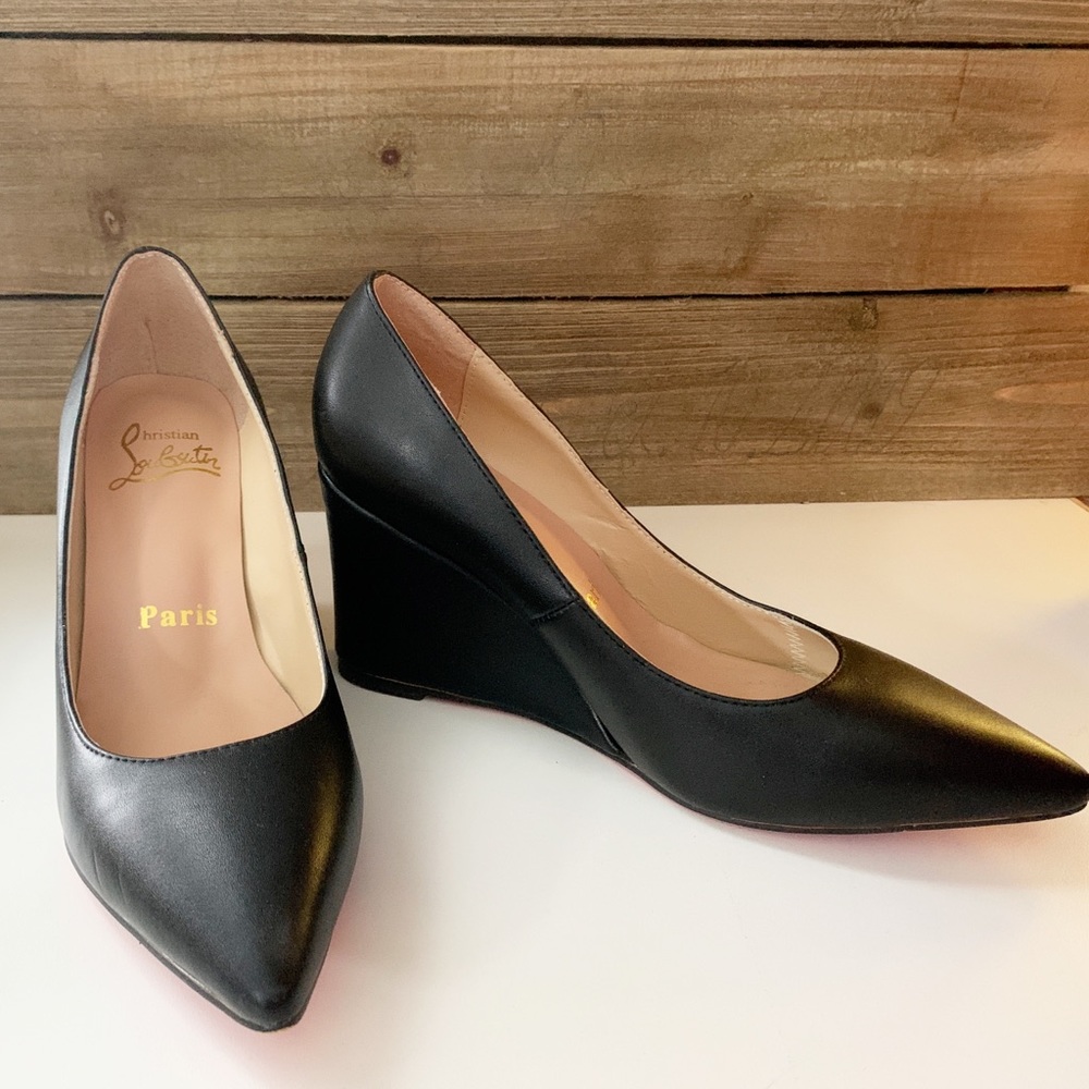 Christian Louboutin Pipina Black Leather Wedge Pump
